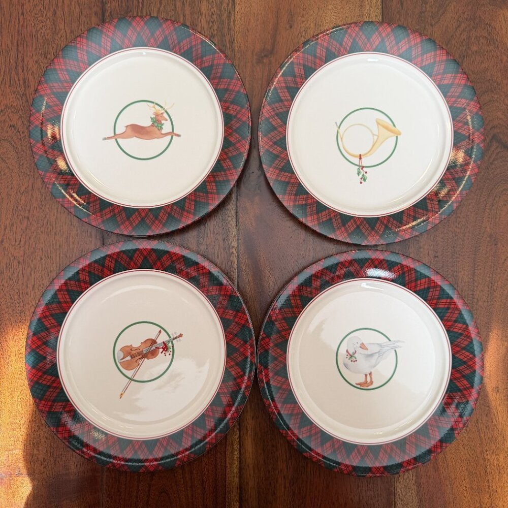 Vintage Arita Tartan Plaid Traditions Accent Holiday Salad Plates, Set of 4, EUC